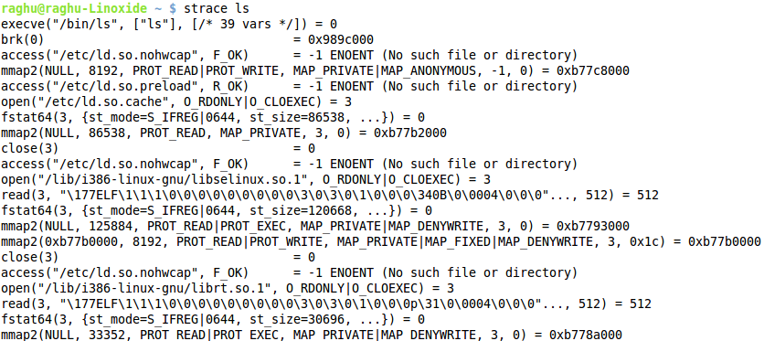 Stracing ls command